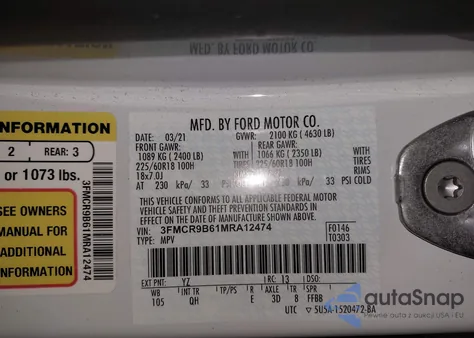 2021 Ford Bronco Sport Big Bend from USA, damaged, VIN 3FMCR9B61MRA12474